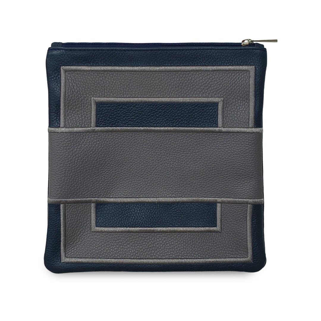 Premium Navy Grey Grained Leather Tallit & Tefillin Bag C190, photo 1