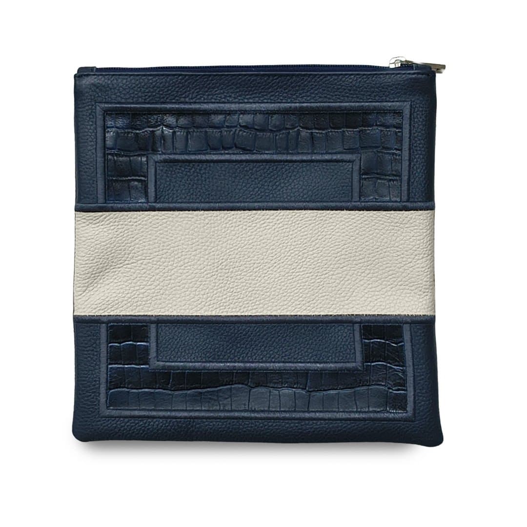 Bolsa para talit y tefilín Premium en cuero croco azul marino C191, photo 1