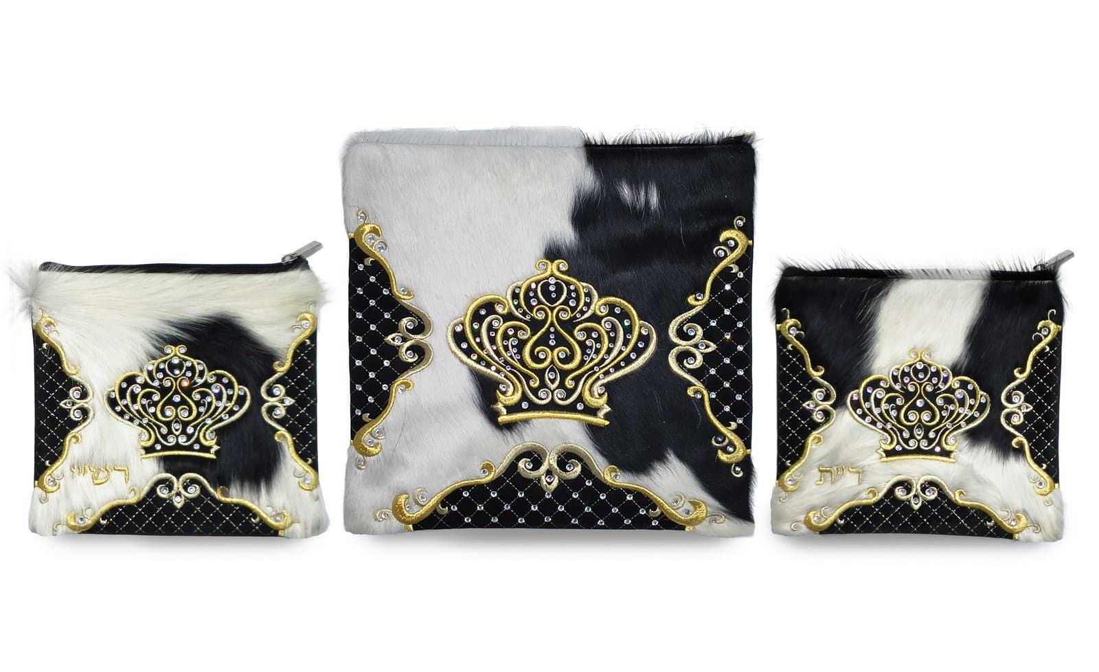 Crown Black Hair-on-Hide Leather Tallit & Tefillin Bag Set F124, photo 1