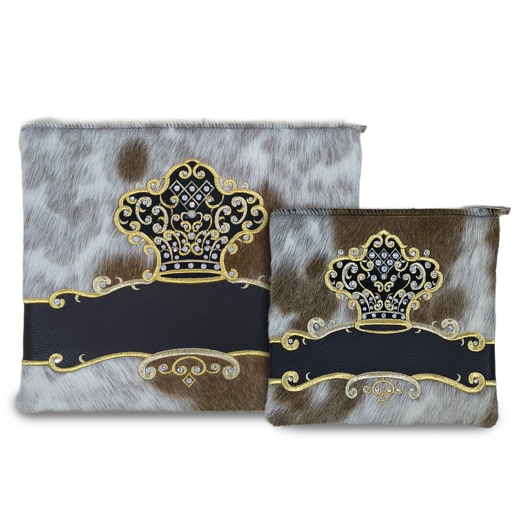 Crown Brown Hair-on-Hide Leather Tallit & Tefillin Bag Set F128, photo 1